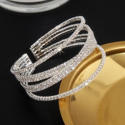 occidental style Rhinestone steel wire width bangle multilayer opening brillia..