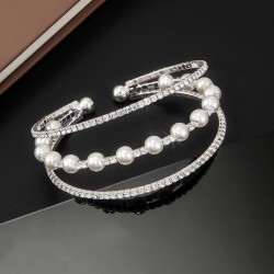  fashion three row Rhinestone Pearl personality steel wire bangle claw chain o..