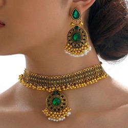 fashion retro all-Purpose Pearl exaggerating necklace earring woman set