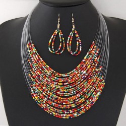 fashion Bohemia noble customs beads temperament multilayer necklace earrings s..