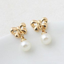 Korean style fashion sweet bow Pearl ear stud