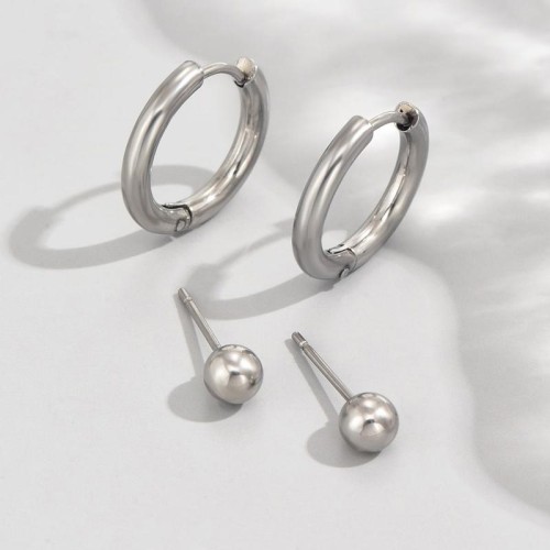 fashion concise stainless steel buckle ear stud set man