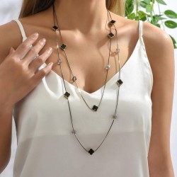 fashion concise four clover crystal all-Purpose Double layer woman long neckla..