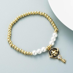 fashion bronze gilded Pearl personality creative style enamel key pendant bra..