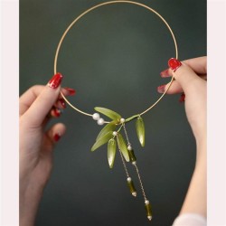 Acrylic Leaf Pearl tassel Collar samll fresh wind necklace woman
