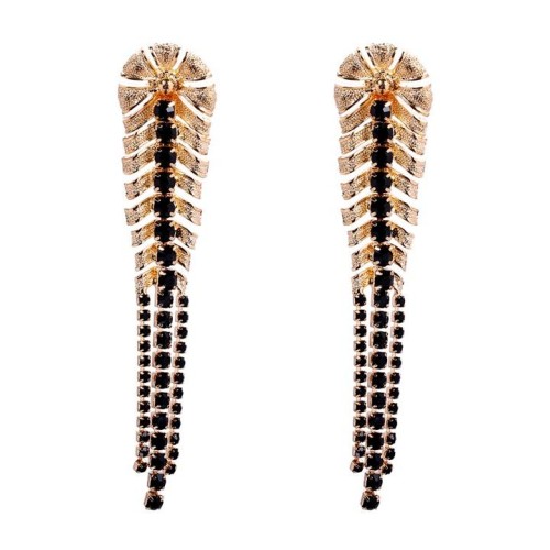 occidental style geometry Leaf diamond tassel ear stud personality elegant temperament woman Earring