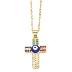 creative personality diamond enamel eyes cross necklace occidental style samll..