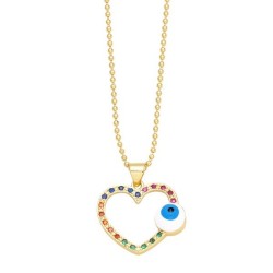 occidental style wind creative embed color zircon hollow love eyes necklace wo..