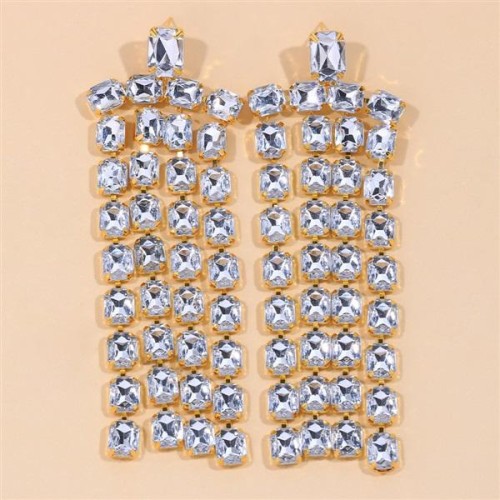 I  fully-jewelled square long style earrings  occidental style Rhinestone Earring womanearrings