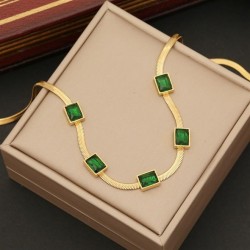   square stainless steel necklace  brief snake chain  temperament clavicle cha..