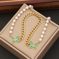 original  fashion Pearl necklace  personality enamel butterfly pendant  temper..