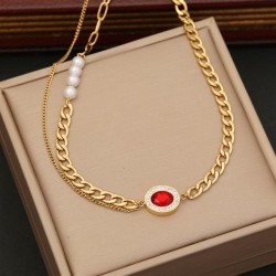 occidental style  zircon Pearl necklace  Double layer stainless steel clavicle..