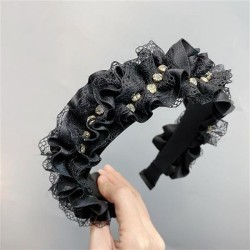 Korean style textured Cloth lace Headband samll wind width retro Rhinestone fa..