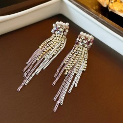 elegant Pearl crystal diamond tassel silver earrings personality Korea fashion..