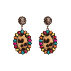 occidental style creative exaggerating leather earrings print turquoise Earrin..