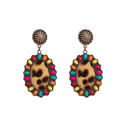 occidental style creative exaggerating leather earrings print turquoise Earring Bohemia fashion trend earring