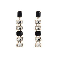 fashion silver earrings embed glass diamond multilayer geometry long style Ear..