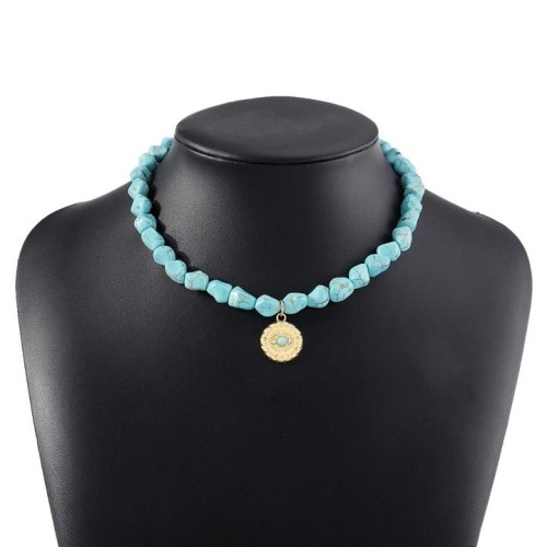 occidental style eyes turquoise necklace  Bohemian style chain Irregular beads