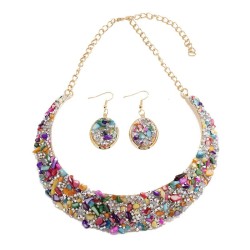  occidental style exaggerating mixed color Rhinestone gem necklace Collar Earr..