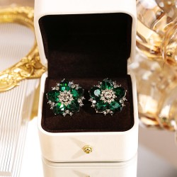 silver Rhinestone mosaic flowers ear stud  medium retro high earring samll per..