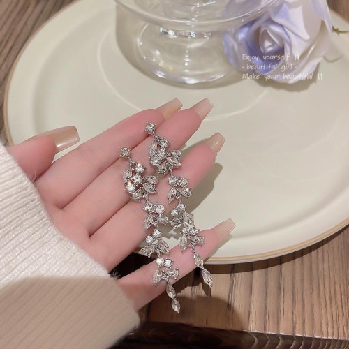 silver occidental style exaggerating long style tassel zircon earrings womanins samll ear stud Earring