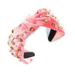  Headband occidental style velvet candy colors Cloth width diamond Pearl