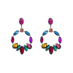 occidental style fashion geometry Round exaggerating Alloy color glass diamond..