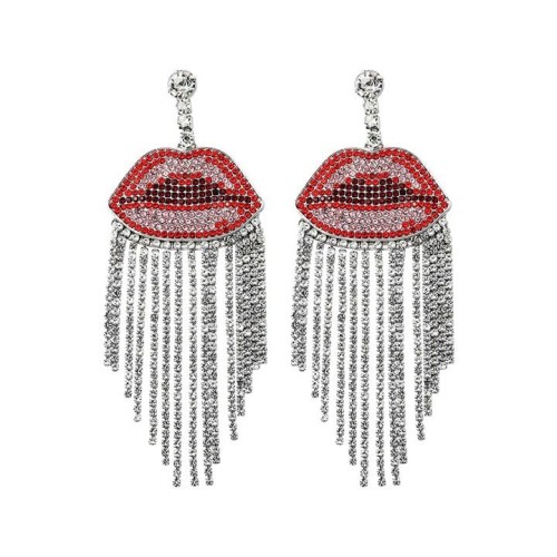 occidental style super creative personality lips Modeling earrings fully-jewelled long style tassel personal