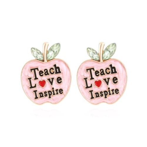 occidental style sweet Alloy enamel Word apple earrings fresh lovely colorful diamond fruits ear stud Earring wo