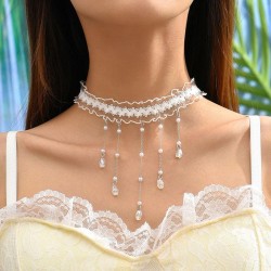 creative trend lace tassel crystal clavicle necklace wedding woman  occidental..
