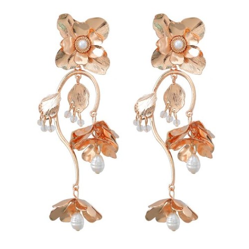 spring flowers earrings Alloy embed Pearl Earring woman occidental style exaggerating Metal earring