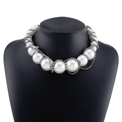 occidental style temperament claw diamond twining Pearl chain  retro personality short style necklace woman