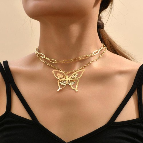 occidental style trend exaggerating multilayer hollow butterfly necklace woman ins creative brief chain