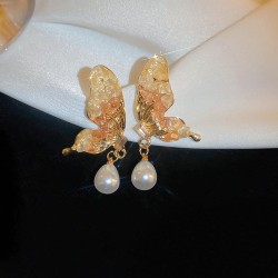 silver diamond Pearl butterfly earrings samll color crystal creative earring d..