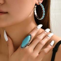 fashion retro concise mosaic turquoise temperament woman ear stud ring set