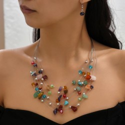 fashion concise gravel mash up multilayer temperament necklace  earrings