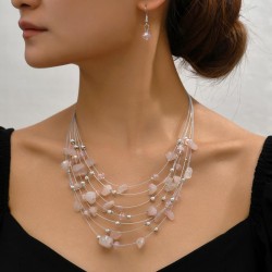 fashion concise gravel mash up multilayer temperament necklace  earrings