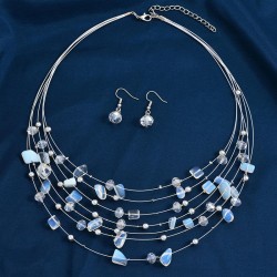 fashion concise gravel mash up multilayer temperament necklace  earrings