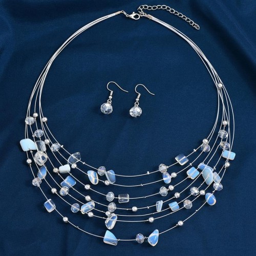 fashion concise gravel mash up multilayer temperament necklace  earrings