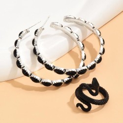 fashion retro concise turquoise accessories earring snake ring set