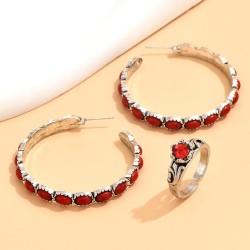 fashion retro concise turquoise accessories earring retro ring set
