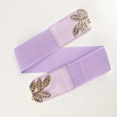 (purple)fashion lady Girdle Alloy Leaf buckle Tightness belt all-Purpose Dress collocation Clothing belt