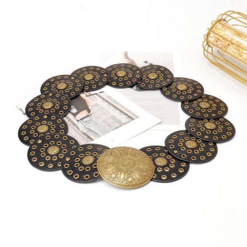Girdle woman retro wind personality belt Metal splice hollow eyesyk belt