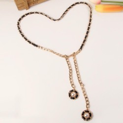 lady chain Metal leather belt Dress samll wind Pearl pendant aluminum chain C..