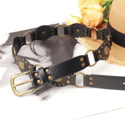 retro belt woman Metal Rivet eyes splice width Girdle occidental style punk pe..