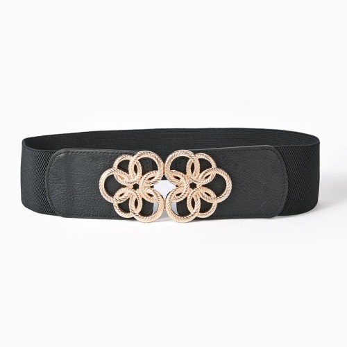 Autumn and Winter lady elasticity Tightness width Girdle flowers buckle ornament Dress black belt 