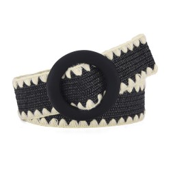 occidental stylePP imitate Straw Tightness elasticity lady width belt Round bu..