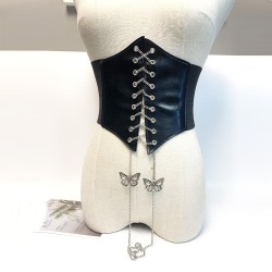  women super width palace wind Girdle belt bow chain embroidery thin Tightness..