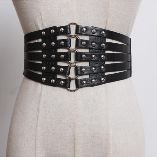 occidental style hollow punk personality Rivet Girdle super width lady belt ornament Dress elasticit