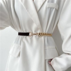 Ins wind belt Metal chain elasticity belt women dress fashion Dress Suit big c..